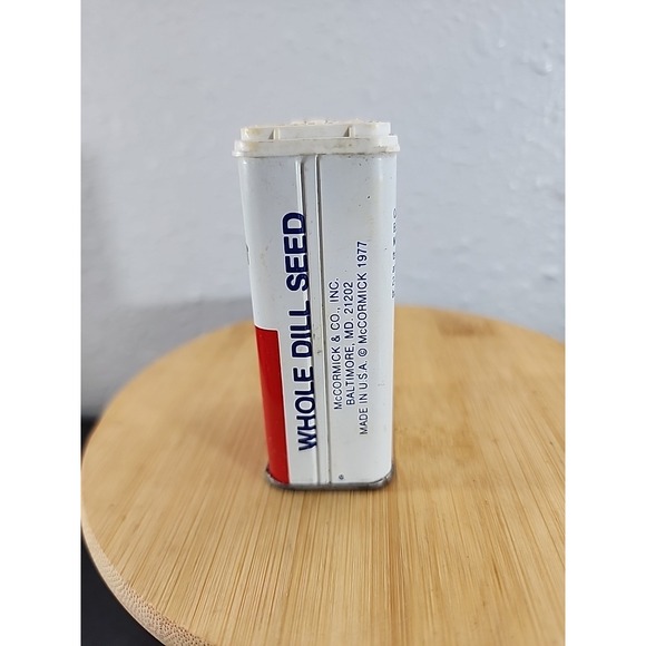 Vintage Tin  1977 Schilling Whole Dill  Seed Spice Tin 1.62 Ozs Not Empty - Picture 2 of 8